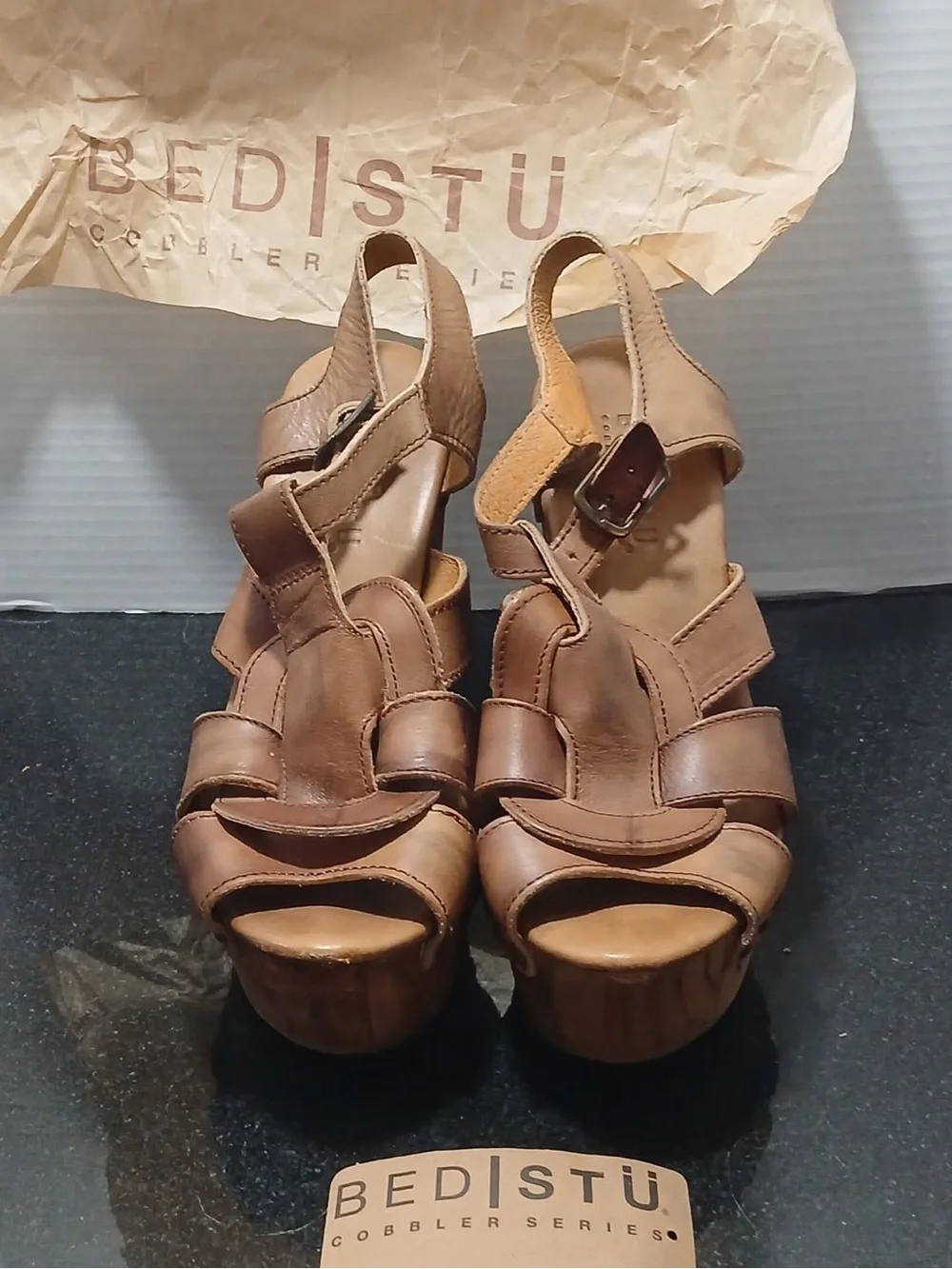 Bed|Stü Brown Cobbler Series Leather Platform Heel Sandals 8.5